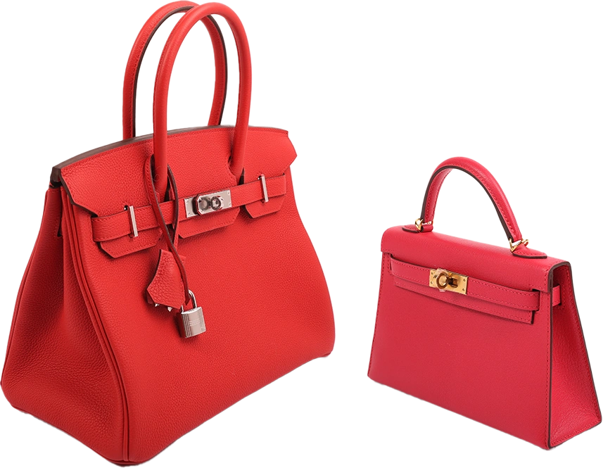 Hermès red Birkin and Kelly handbags